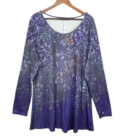 Azalea by Firmiana 3XL Purple Floral Print Long‎ Sleeve Tunic Top - Picture 1 of 9